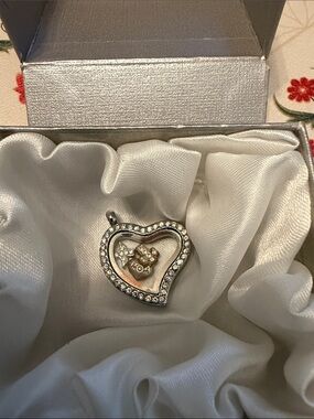 Silver Heart Locket Pendant Necklace with Crystal Border - Unbranded